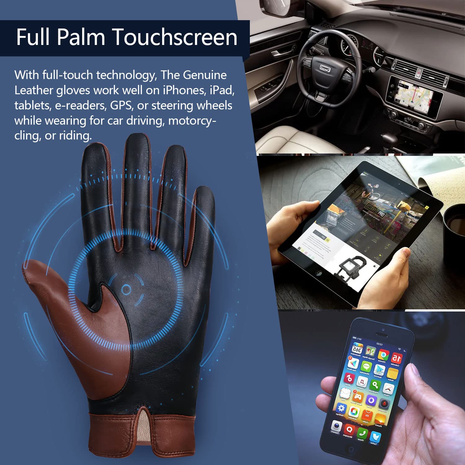 FIORETTO Mens Winter Genuine Leather Gloves Cashmere and Wool Lined Warm Touchscreen Leather Driving Gloves M180807 - Image 4